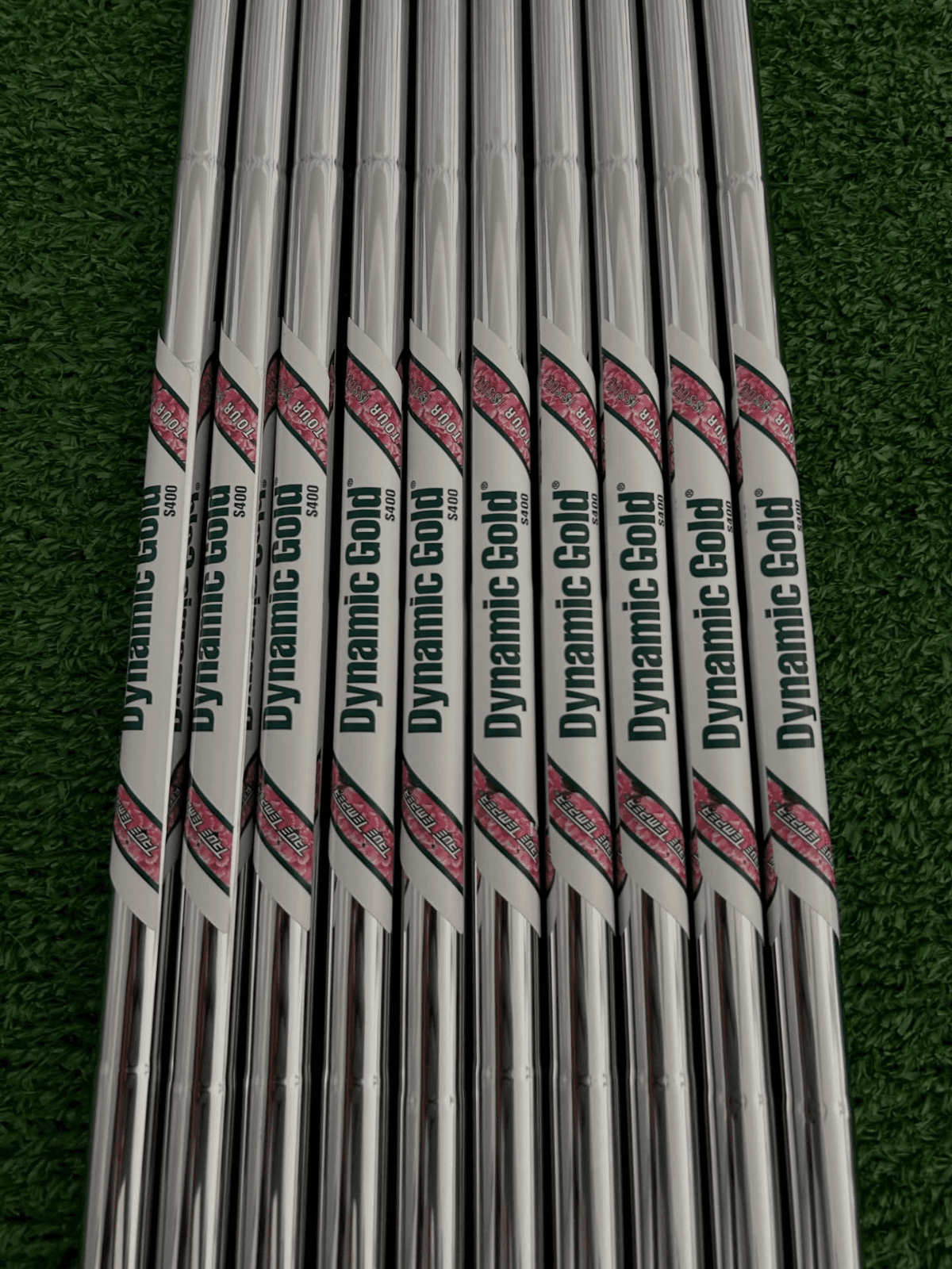 NEW Dynamic Gold Tour Issue “Azalea Masters” S400 Stiff Flex Steel 10pc Iron & Wedge Shafts Set 4-L
